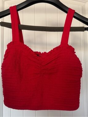 Cherry Red Smocked Crop Baby Tank Top Y2K Core Flirty Romantic Small
